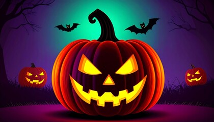 Spooky jack-o'-lanterns casting eerie light on halloween night with watchful bats silhouettes