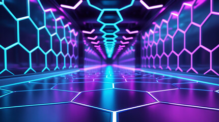 Futuristic neon hexagon pattern