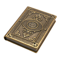 Fototapeta premium Ornate vintage metal cover book with intricate embossed floral and geometric patterns displayed flat