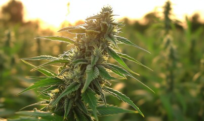 scientist inspecting the buds of a cannabis plant in a controlled agricultural setting. This close-up highlights the meticulous care required for cannabis cultivation and research, Generative AI