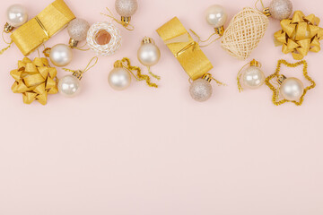 Creative Christmas composition. Traditional New Year decor, holiday symbols