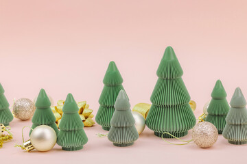 Creative Christmas composition. Traditional New Year decor, holiday symbols