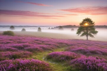 Farbenpracht der Heidebl&uuml;te &ndash; Bl&uuml;hende Heidelandschaft mit Besenheide, nat&uuml;rliche Farbenvielfalt