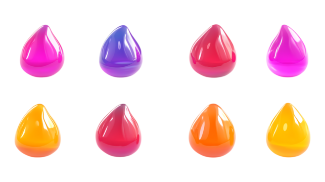 Vibrant Color Drops Eight Glossy Liquid Splotches