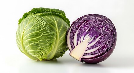Fototapeta premium Close-up of Green and Red Cabbage, Vibrant Colors and Textures