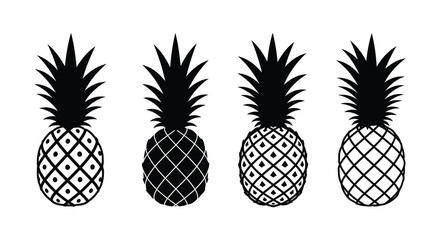 Fototapeta premium Four black and white pineapples with different patterns on a plain background