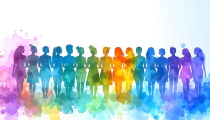 Women standing together, colorful background