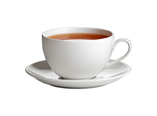 Obraz premium A steaming cup of tea on a saucer isolated on black, Isolated On Transparent Background