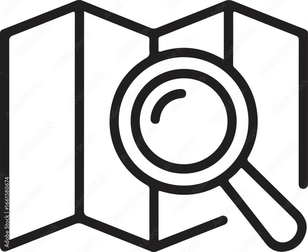 Poster searching for a destination on a folded map with a magnifying glass icon
