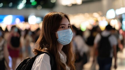Woman Wearing Mask Amid Air Pollution: Prioritizing Health in a Polluted Environment to Safeguard Well - being from Harmful Airborne Particles