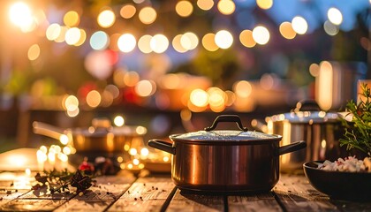 Outdoor cooking utensils at night