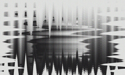 Black and white abstract jagged distorted pattern with grainy background