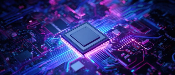 The Vibrant Microprocessor Surrounded by Colorful Circuit Connections and Lights