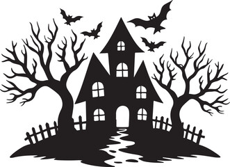 "Haunted House Halloween Silhouette"