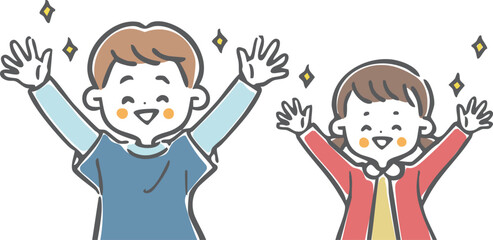 喜んでいる男の子と女の子　上半身　ベクター
