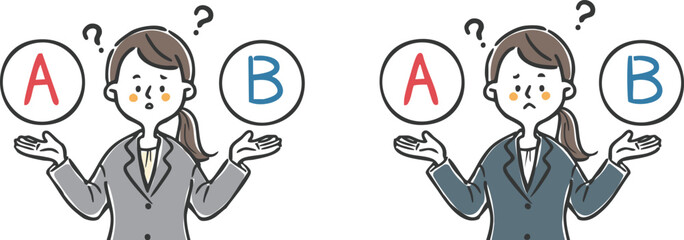 選択を悩む女性会社員　上半身　ベクター