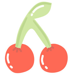 Cute Cherry Fruit Doodle, Kawaii Red Fruit Illustration