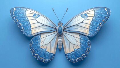 Minimalist blue and white butterfly with delicate wings on a pastel background, perfect for modern design, nature inspiration, and elegant wall art.