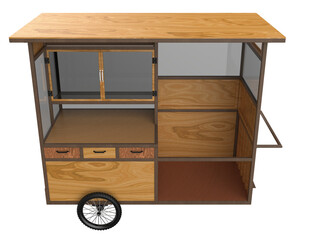 Versatile Fried Food Cart with Rustic Wooden Design for Mobile Outdoor Catering Service. Ideal Portable Fryer Station for Food Truck, Street Vending, or Event Food Selling on Transparent Background.