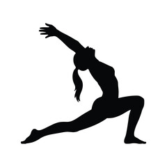 Silhouette illustration of person in Warrior I or Crescent Lunge yoga pose, symbolizing strength, flexibility, and mindful body movement