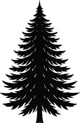 Obraz premium Detailed Evergreen Tree Illustration in Black and White Silhouette
