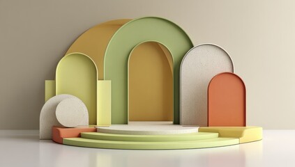 Colorful abstract geometric display platform.