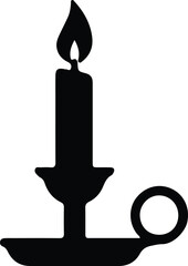 Vector Silhouette of vintage candle holder and flame Illustrator