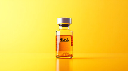 A vial labeled glp-1 on a yellow background, symbolizing medication or treatment related to glp-1