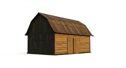 Grange rustique bois sombre toit rouille lumi�re douce paysage champ�tre. AI Generated