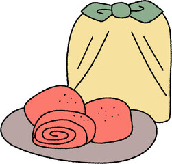 한국 추석 선물포장과 한우 일러스트