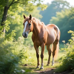 Fototapeta premium Horse standing in the natural field