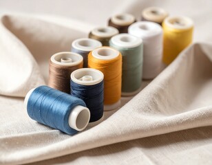 Colorful threads arranged on a soft fabric.