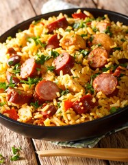 Savory rice dish with chicken and sausage