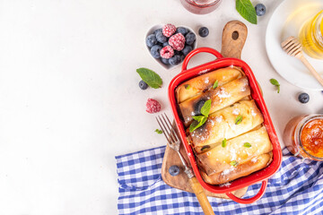 Traditional German  Pfannkuchen-Auflauf, baked pancakes casserole
