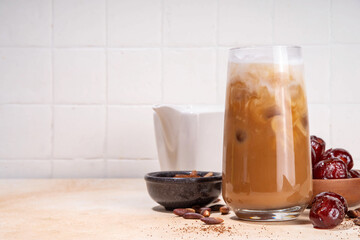 Iced coffee latte cup, made with grated date seeds