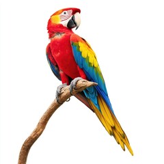 Fototapeta premium Colorful parrot perched on a branch against white background (3)