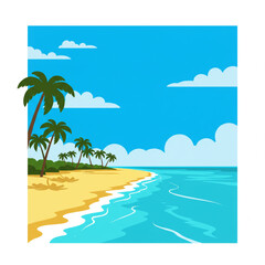 Obraz premium Tropical Beach Paradise with Palm Trees, Ocean, and Blue Sky Scenery