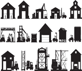 Fototapeta premium Industrial Buildings and Machinery Silhouettes