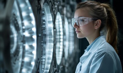 scientist analyzing the efficiency of a new wave energy converter, showcasing innovation in sustainable energy technologies, Generative AI