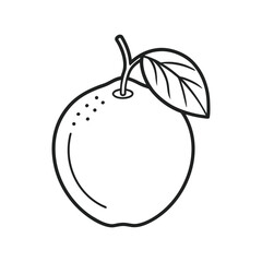 Simple outline drawing of a fresh orange with a stem and leaf