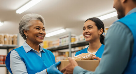 Obraz premium Local Food Bank Volunteers Supporting Community