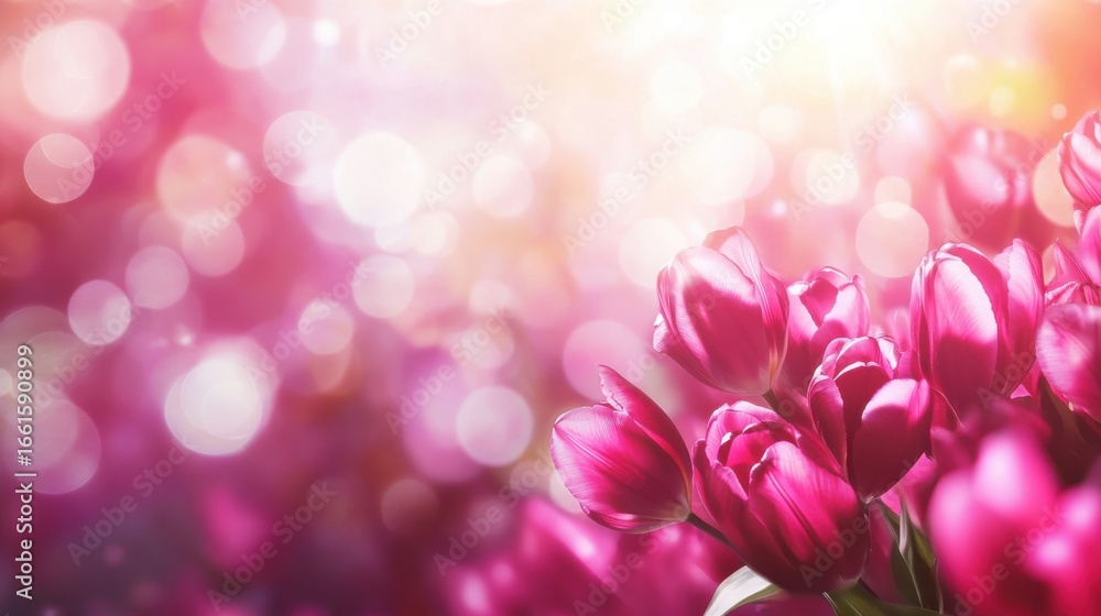 Poster Delicate pink tulips with soft bokeh creating a dreamy springtime atmosphere