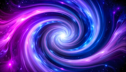 Obraz premium Vibrant, abstract spiral galaxy in deep space with bright light at center. This futuristic cosmic background with beautiful blue and purple nebula evokes sense of wonder