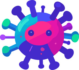 A vibrant representation of a virus, showcasing its unique structure with various colored projections. The design highlights the microscopic complexity involved in biological studies of viruses.