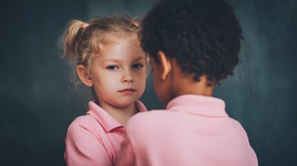 National Bullying Prevention Month. Don't bully me concept. The problem of bullying at school, bullying of classmates based on nationality, race or class. Day of Children Victims of Aggression