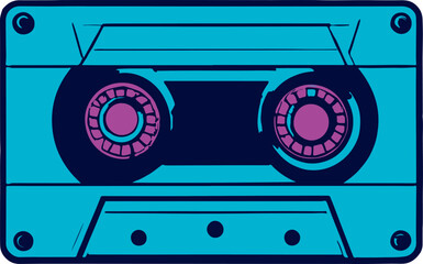 A vibrant cassette tape features a striking blue color with purple details, offering a nostalgic representation of vintage audio technology.