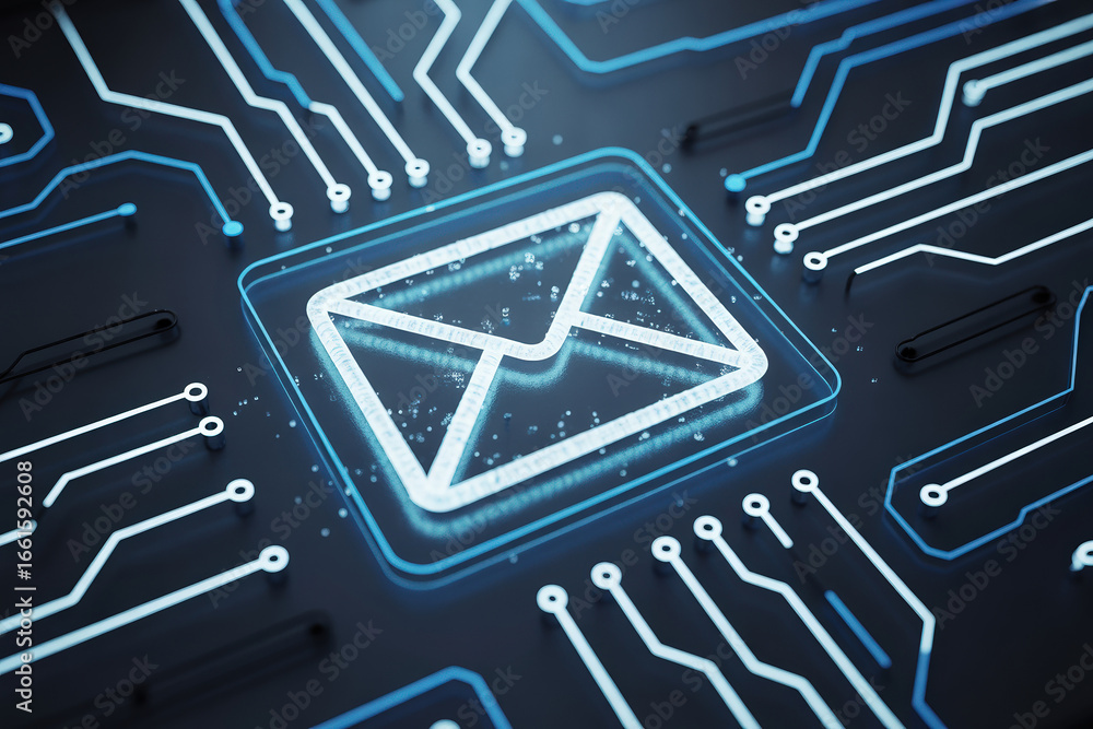 Poster email icon on a circuit board, representing digital communication and the need to address low feedba