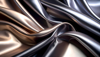 Obraz premium Elegant and luxury abstract background of shiny silver and copper liquid metal texture. smooth metallic surface with flowing waves and soft reflective light for modern backdrop
