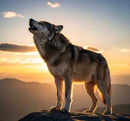 Howling Wolf at Sunset