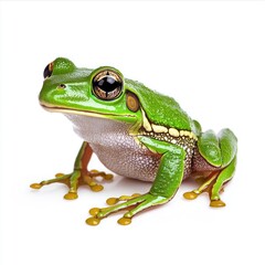 Obraz premium Vibrant green frog, front view, isolated on white